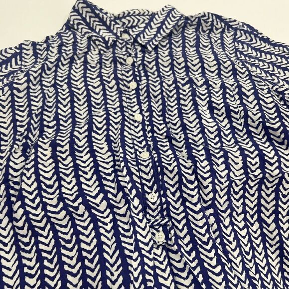 Dalia Collection purple Long Sleeve V print chevron 3/4 button down rayon Size L - Picture 4 of 9